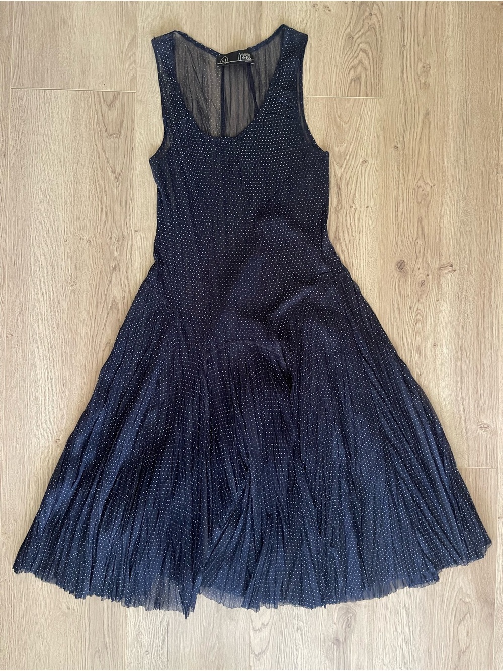 VINTAGE French 3322 Collection Navy Polka Dot Mesh Slip Dress (t.1) (6)